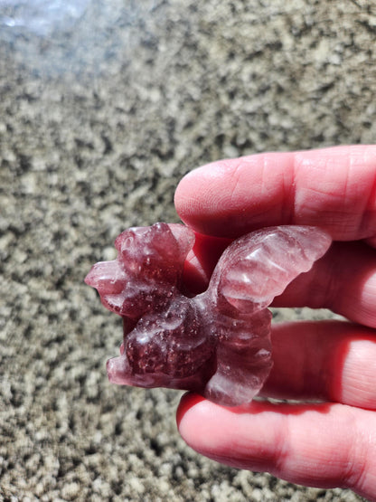 Strawberry Quartz Carved Squirrel: Natural Crystal Figurine