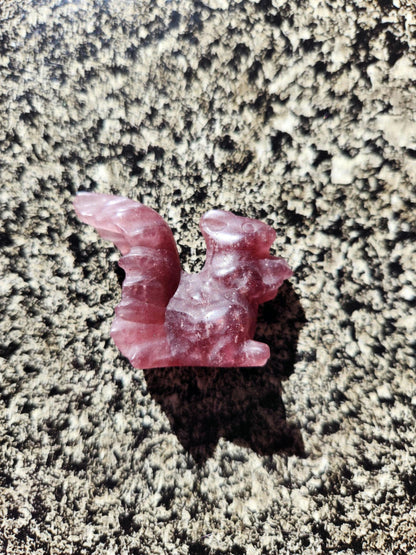 Strawberry Quartz Carved Squirrel: Natural Crystal Figurine