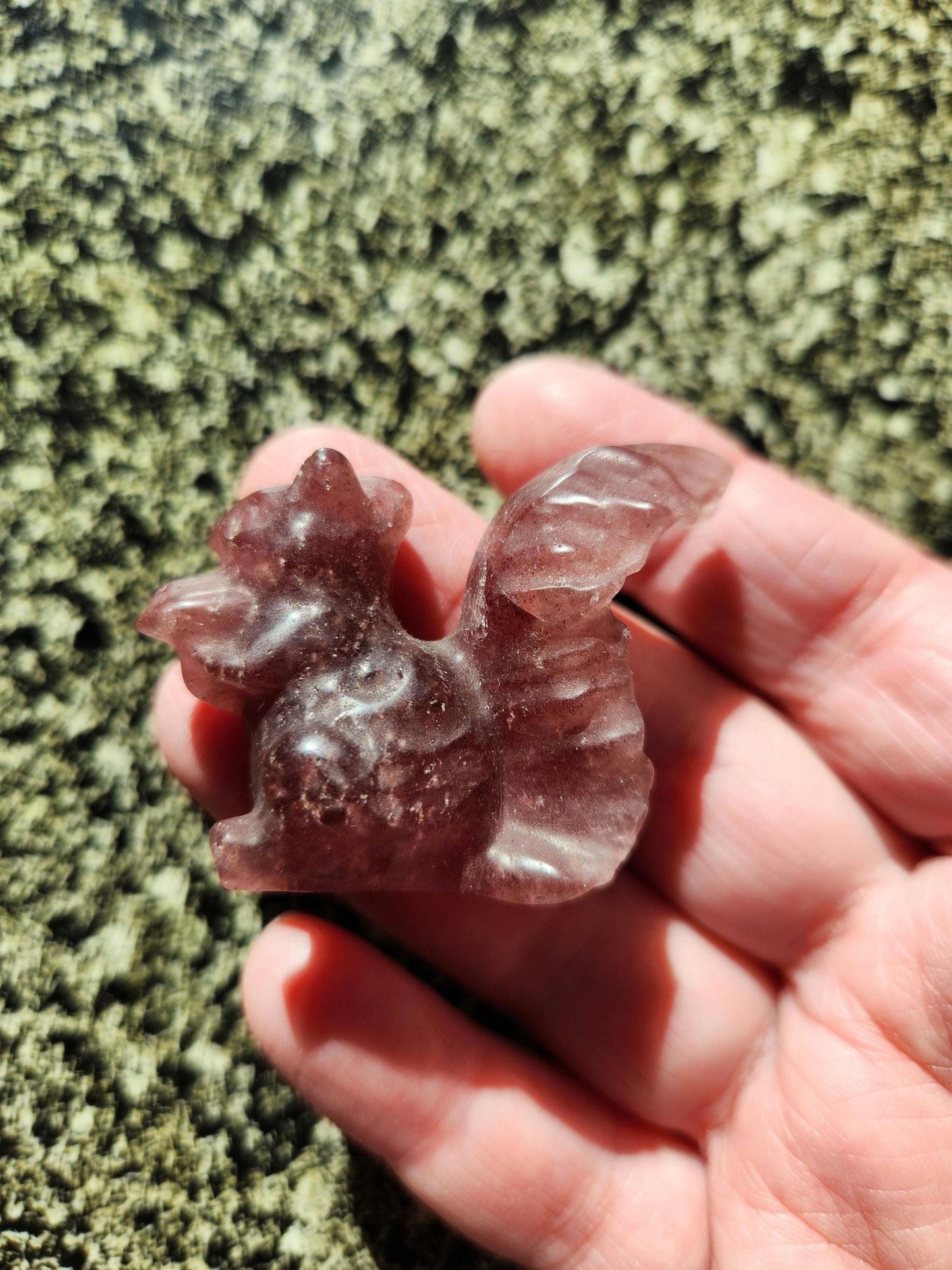 Strawberry Quartz Carved Squirrel: Natural Crystal Figurine