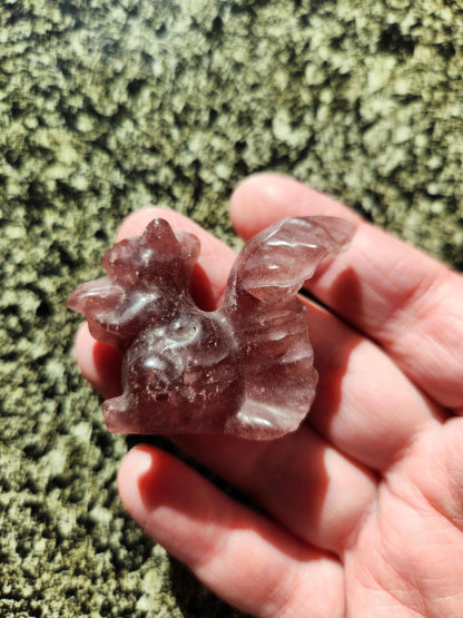 Strawberry Quartz Carved Squirrel: Natural Crystal Figurine