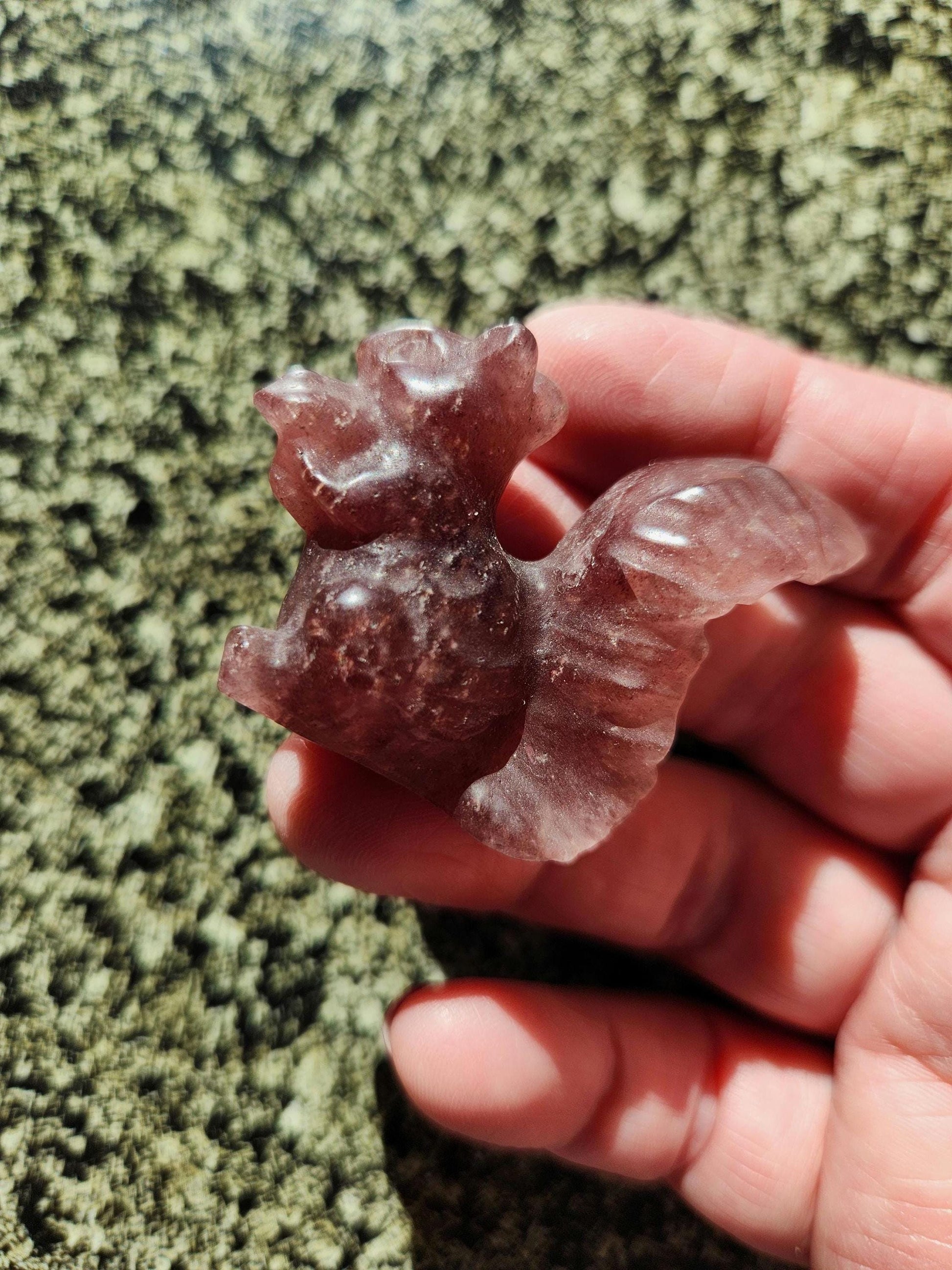 Strawberry Quartz Carved Squirrel: Natural Crystal Figurine
