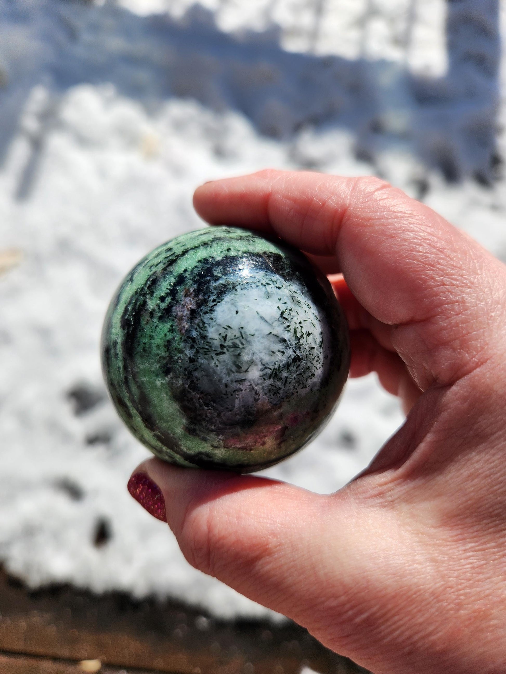 Ruby Zoisite Crystal Sphere, Anyolite