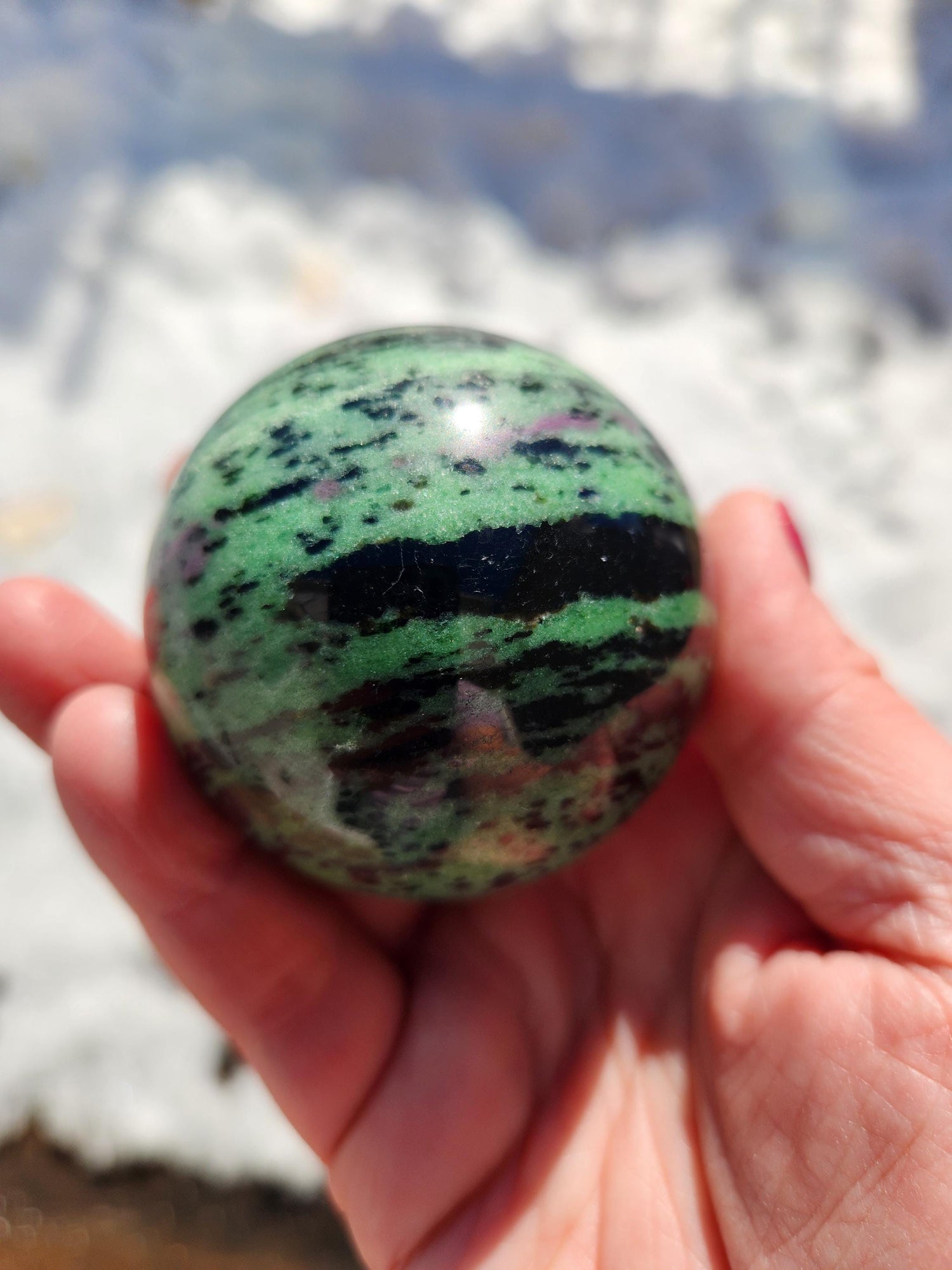 Ruby Zoisite Crystal Sphere, Anyolite