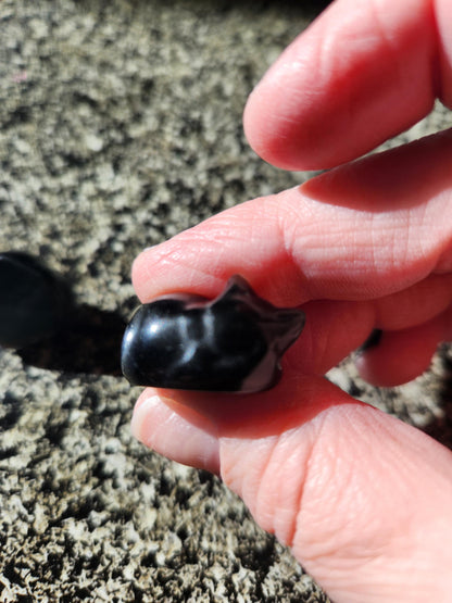Silver Sheen Obsidian Mini Sleeping Cat - Natural Stone Crystal, One