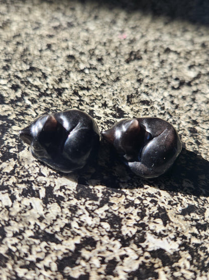 Silver Sheen Obsidian Mini Sleeping Cat - Natural Stone Crystal, One
