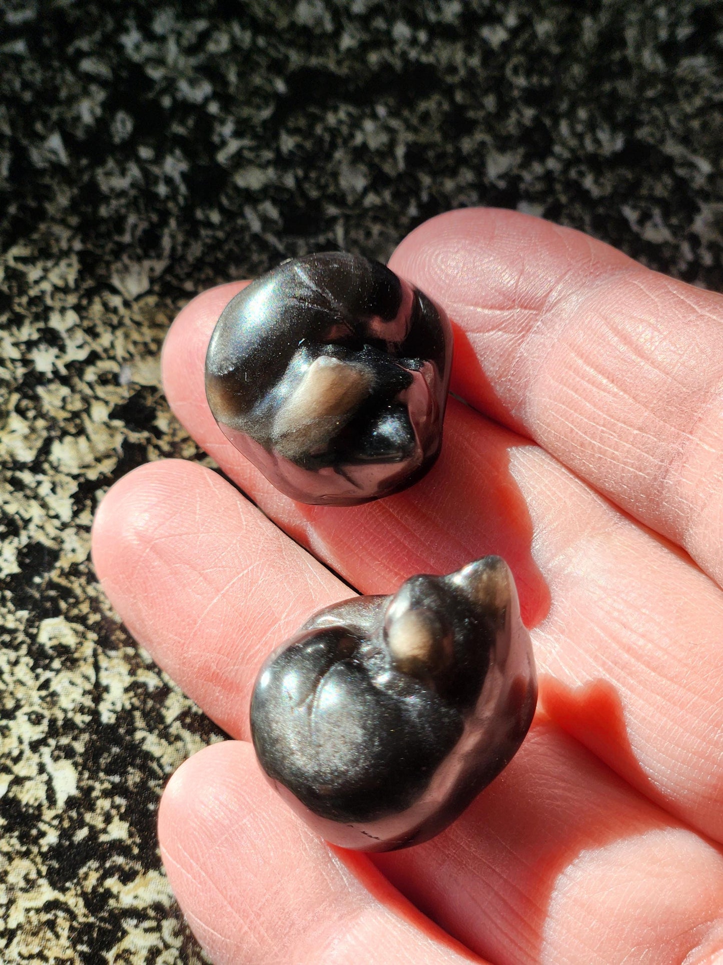 Silver Sheen Obsidian Mini Sleeping Cat - Natural Stone Crystal, One