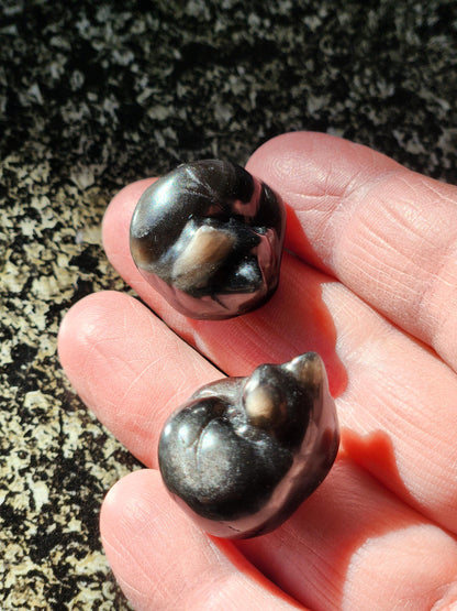 Silver Sheen Obsidian Mini Sleeping Cat - Natural Stone Crystal, One
