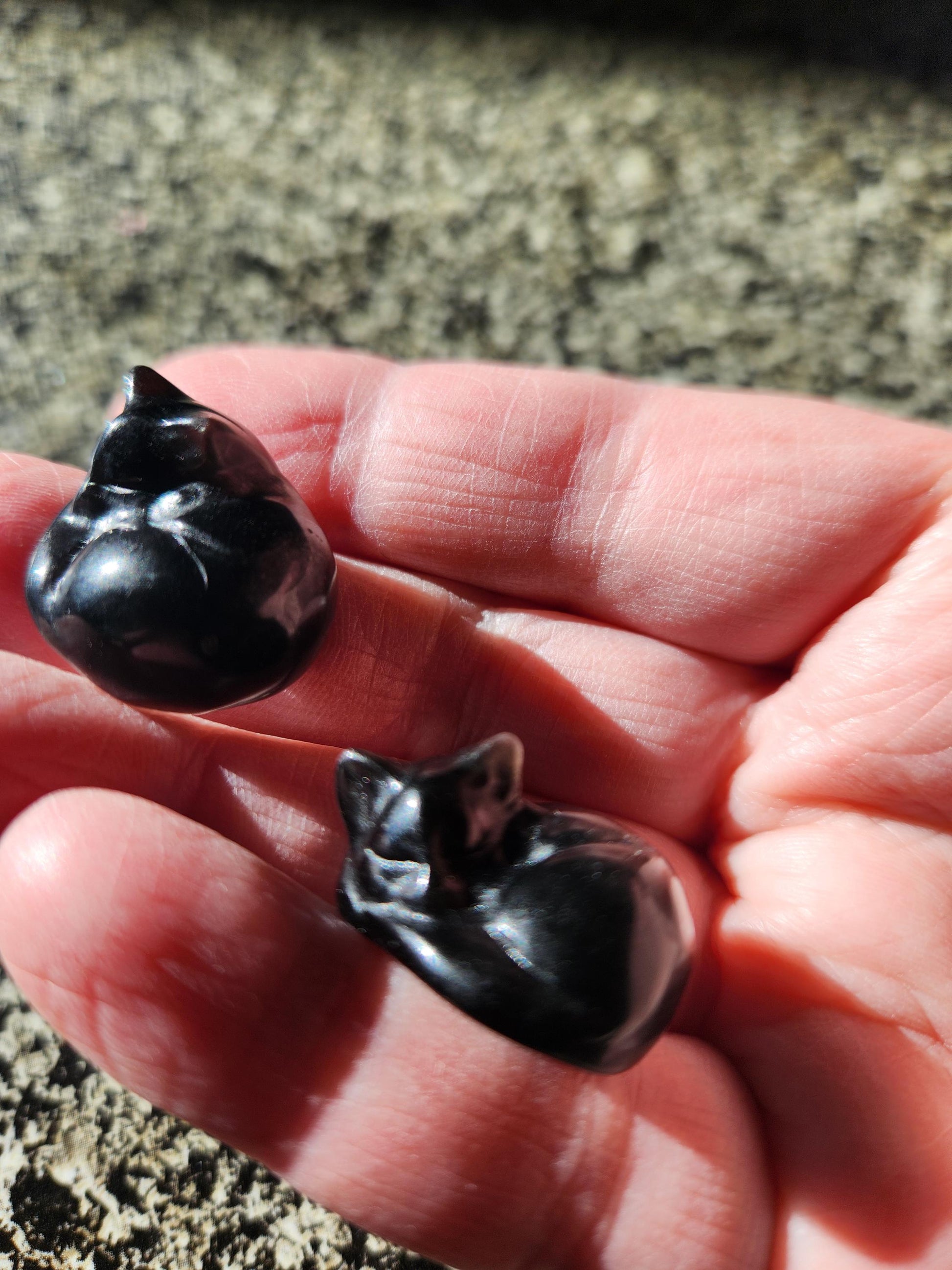 Silver Sheen Obsidian Mini Sleeping Cat - Natural Stone Crystal, One
