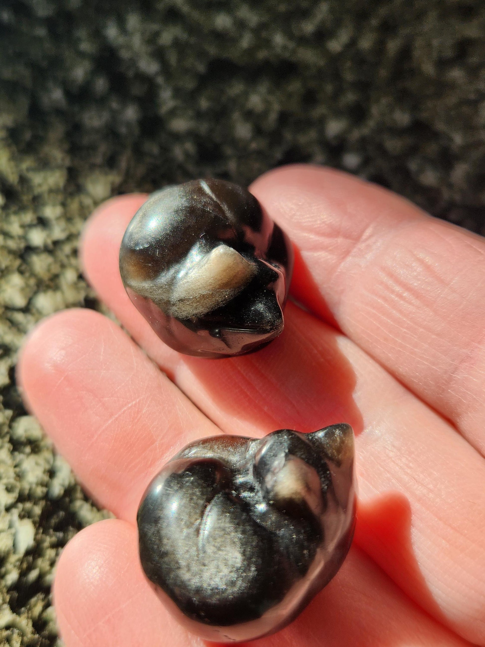 Silver Sheen Obsidian Mini Sleeping Cat - Natural Stone Crystal, One