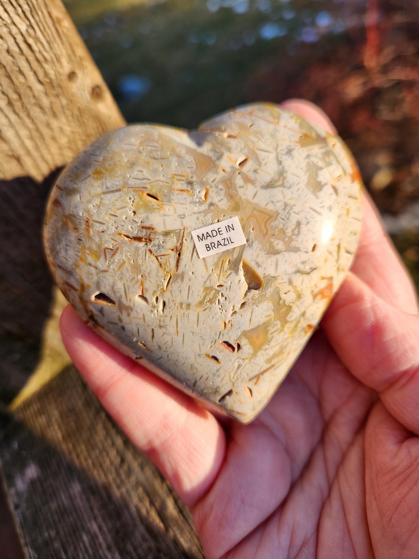 High Polished Bahia Jasper Crystal Heart, Hand Sized