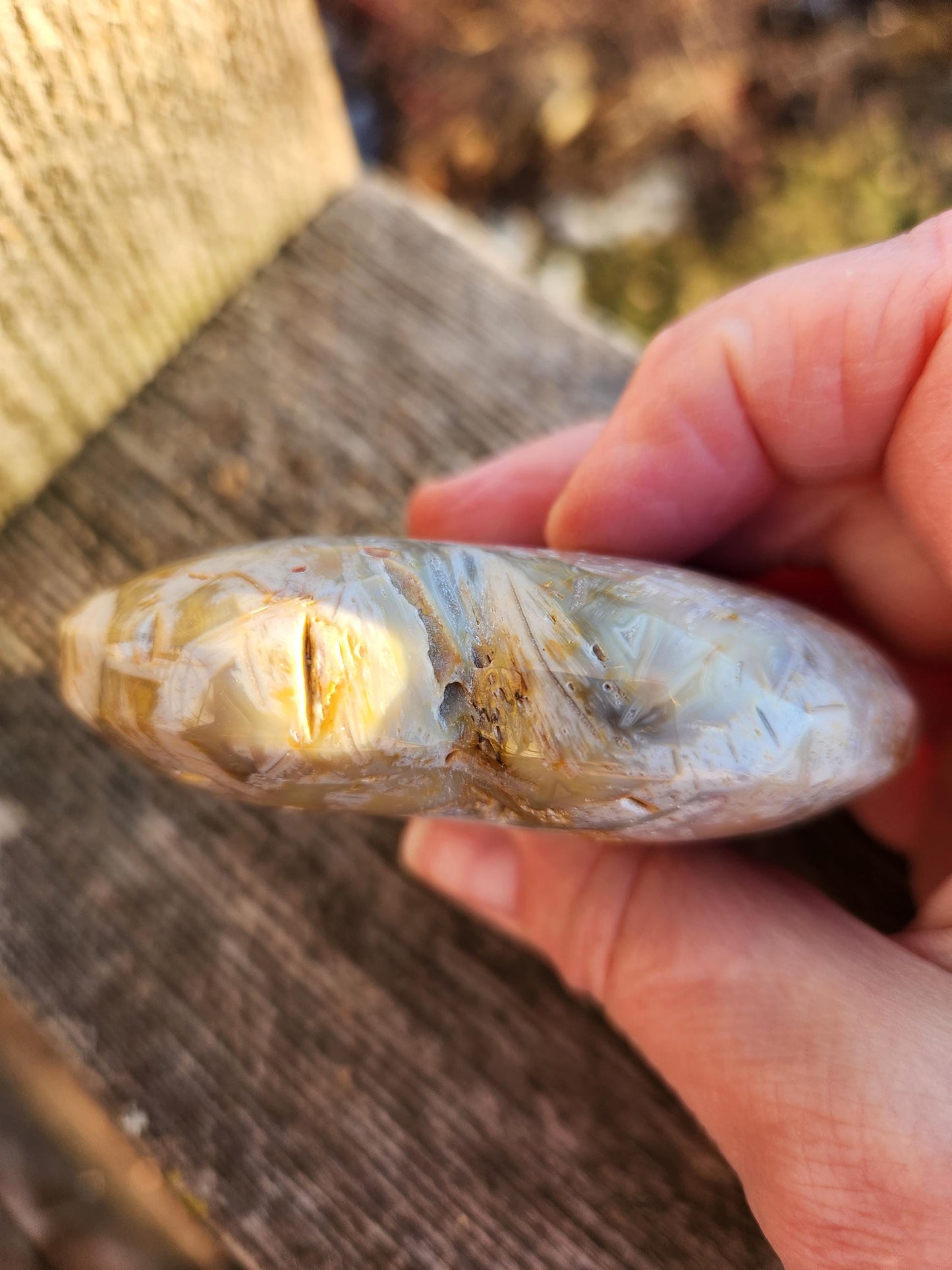 High Polished Bahia Jasper Crystal Heart, Hand Sized