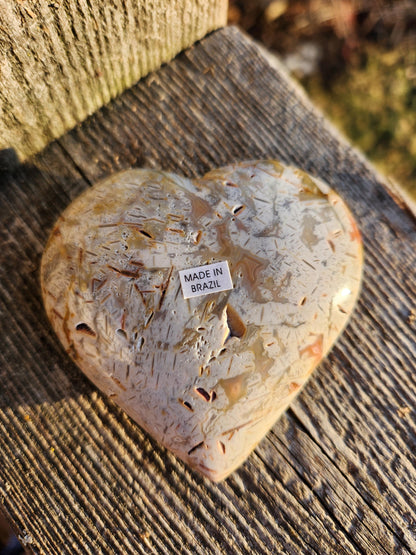 High Polished Bahia Jasper Crystal Heart, Hand Sized