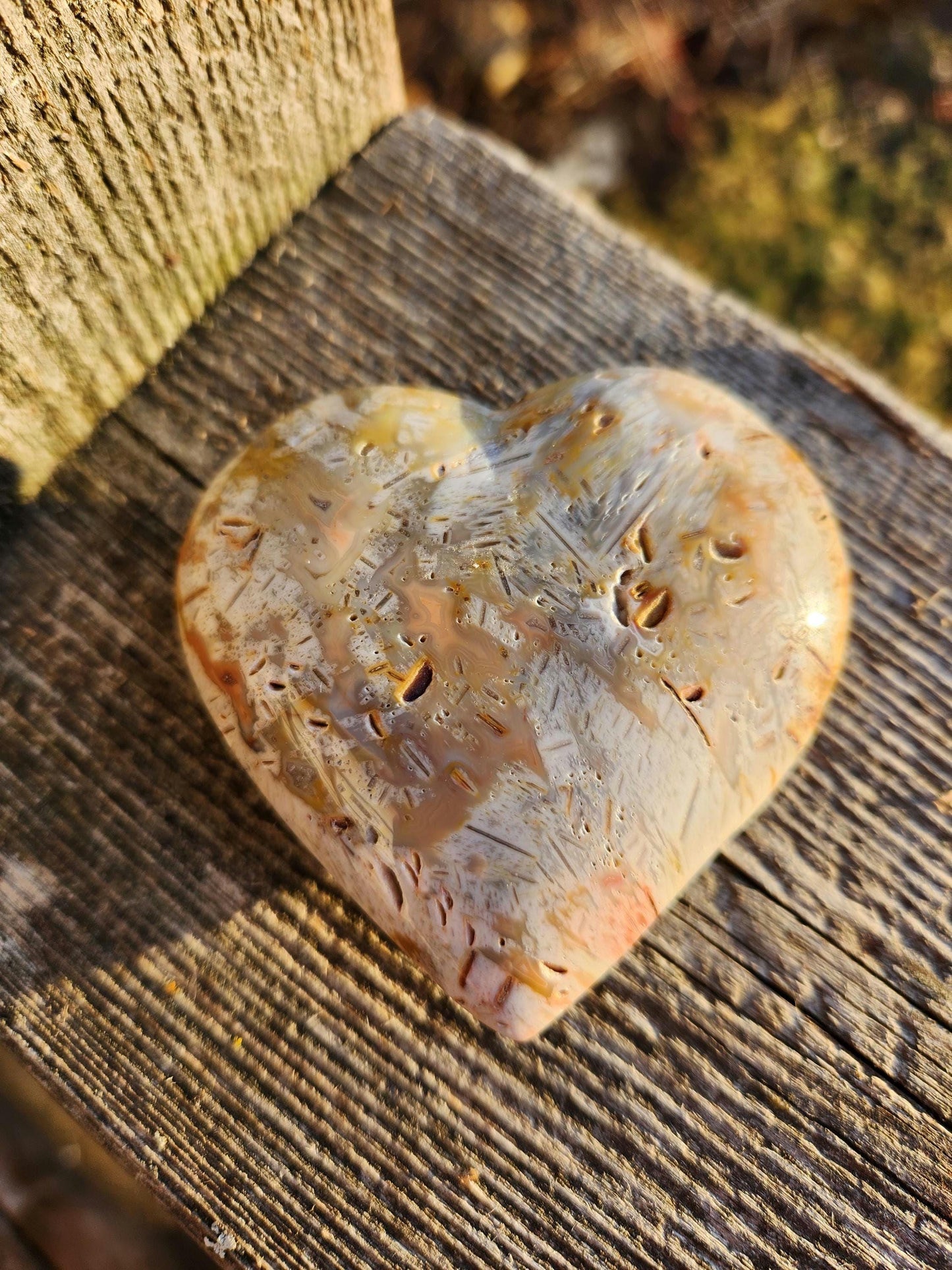 High Polished Bahia Jasper Crystal Heart, Hand Sized