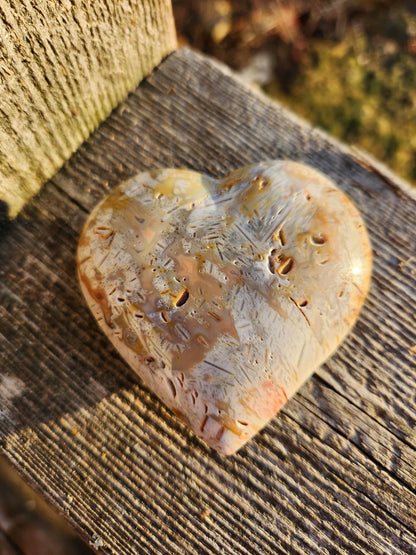 High Polished Bahia Jasper Crystal Heart, Hand Sized