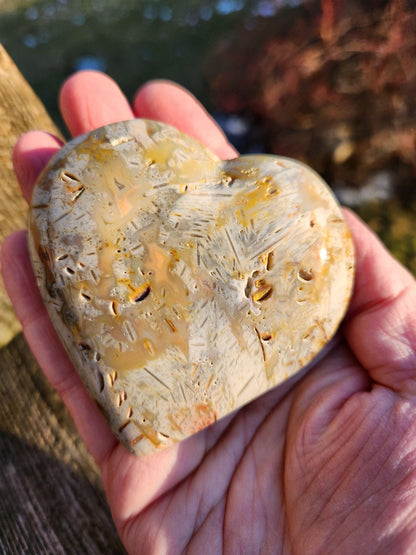 High Polished Bahia Jasper Crystal Heart, Hand Sized