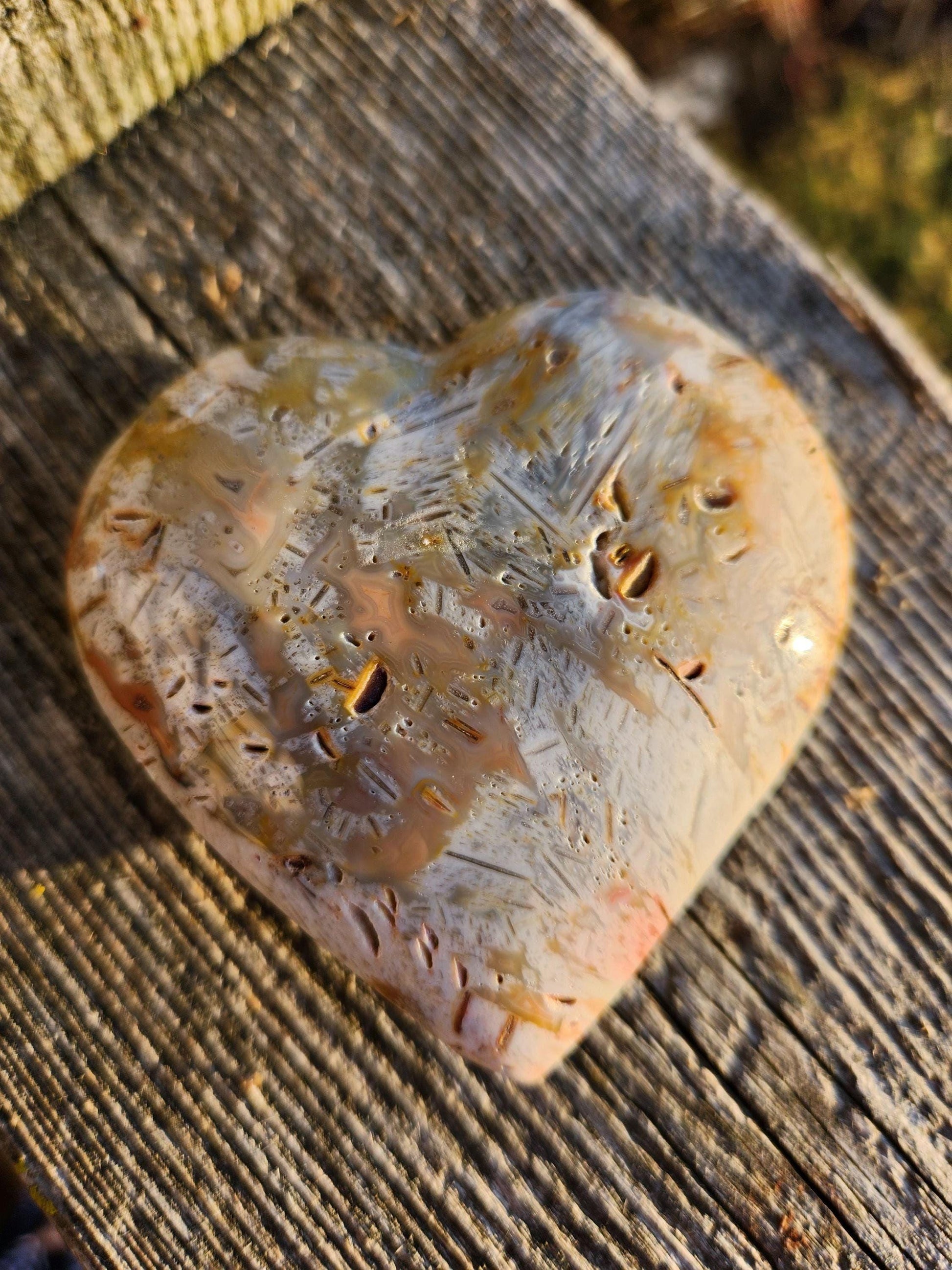 High Polished Bahia Jasper Crystal Heart, Hand Sized