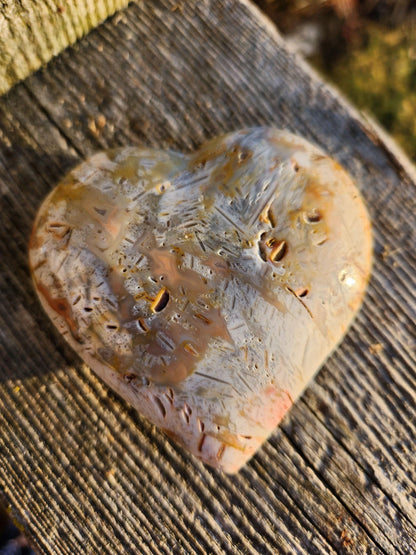 High Polished Bahia Jasper Crystal Heart, Hand Sized