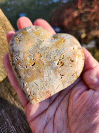 High Polished Bahia Jasper Crystal Heart, Hand Sized
