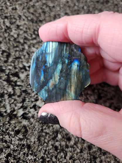 Labradorite Crystal Lion Coin Carving: Hand Carved Palm Stone with Extreme Flash