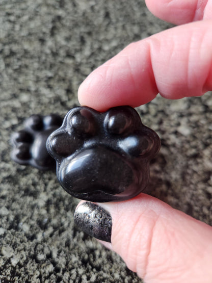 Silver Obsidian Crystal Paw: Pocket Sized, Smooth Carved Stone, One