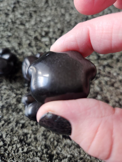 Silver Obsidian Crystal Paw: Pocket Sized, Smooth Carved Stone, One