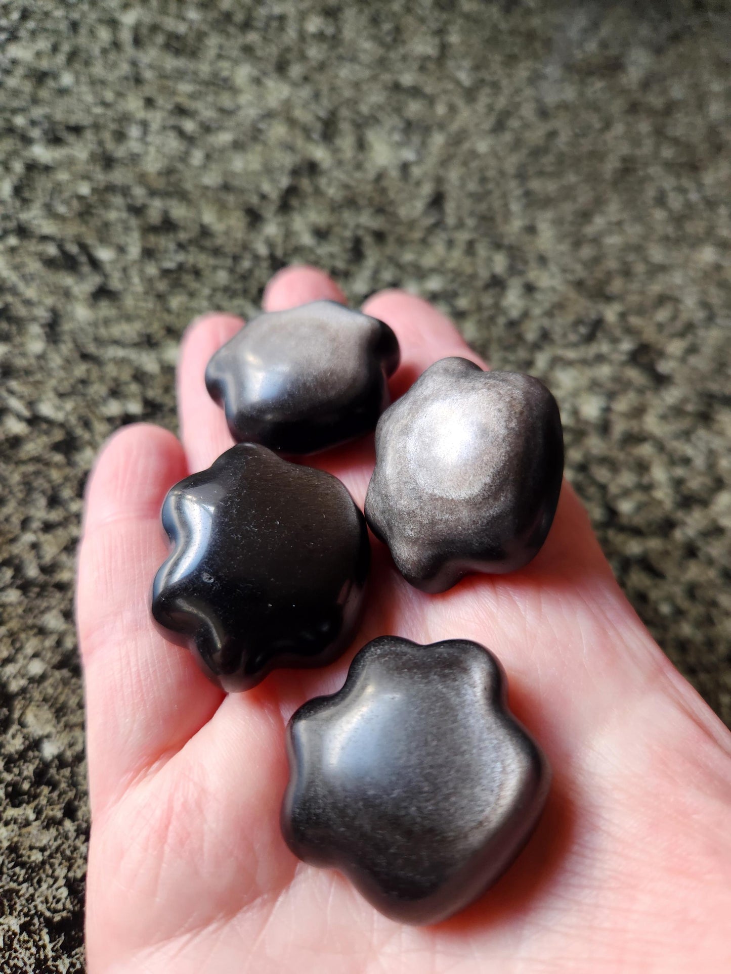 Silver Obsidian Crystal Paw: Pocket Sized, Smooth Carved Stone, One
