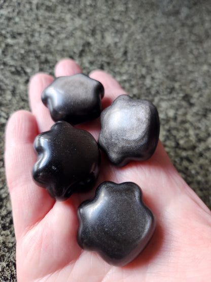 Silver Obsidian Crystal Paw: Pocket Sized, Smooth Carved Stone, One