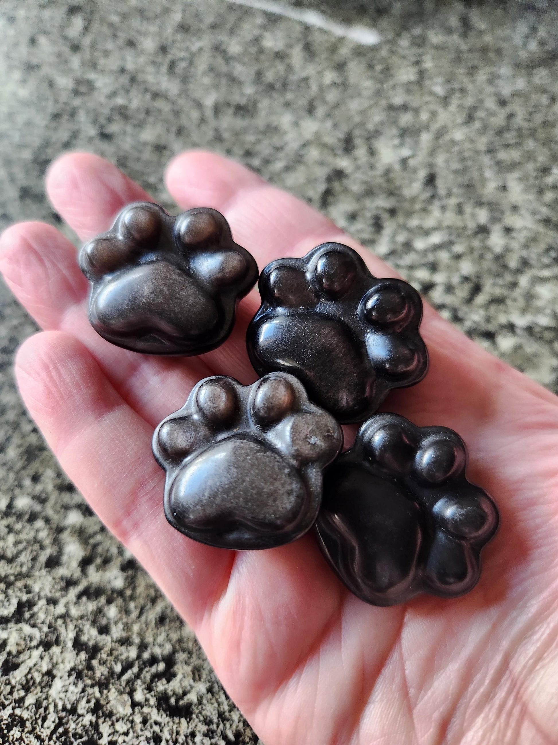 Silver Obsidian Crystal Paw: Pocket Sized, Smooth Carved Stone, One