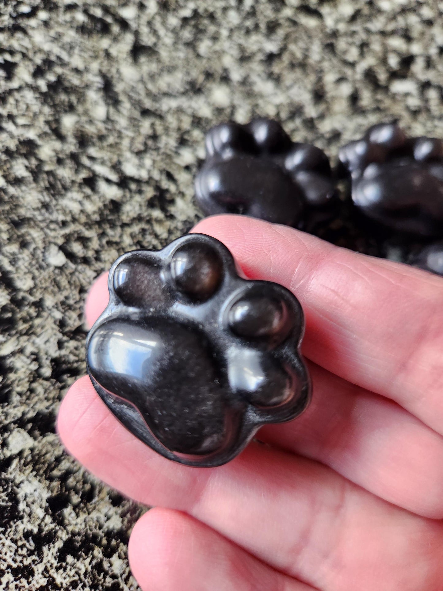 Silver Obsidian Crystal Paw: Pocket Sized, Smooth Carved Stone, One