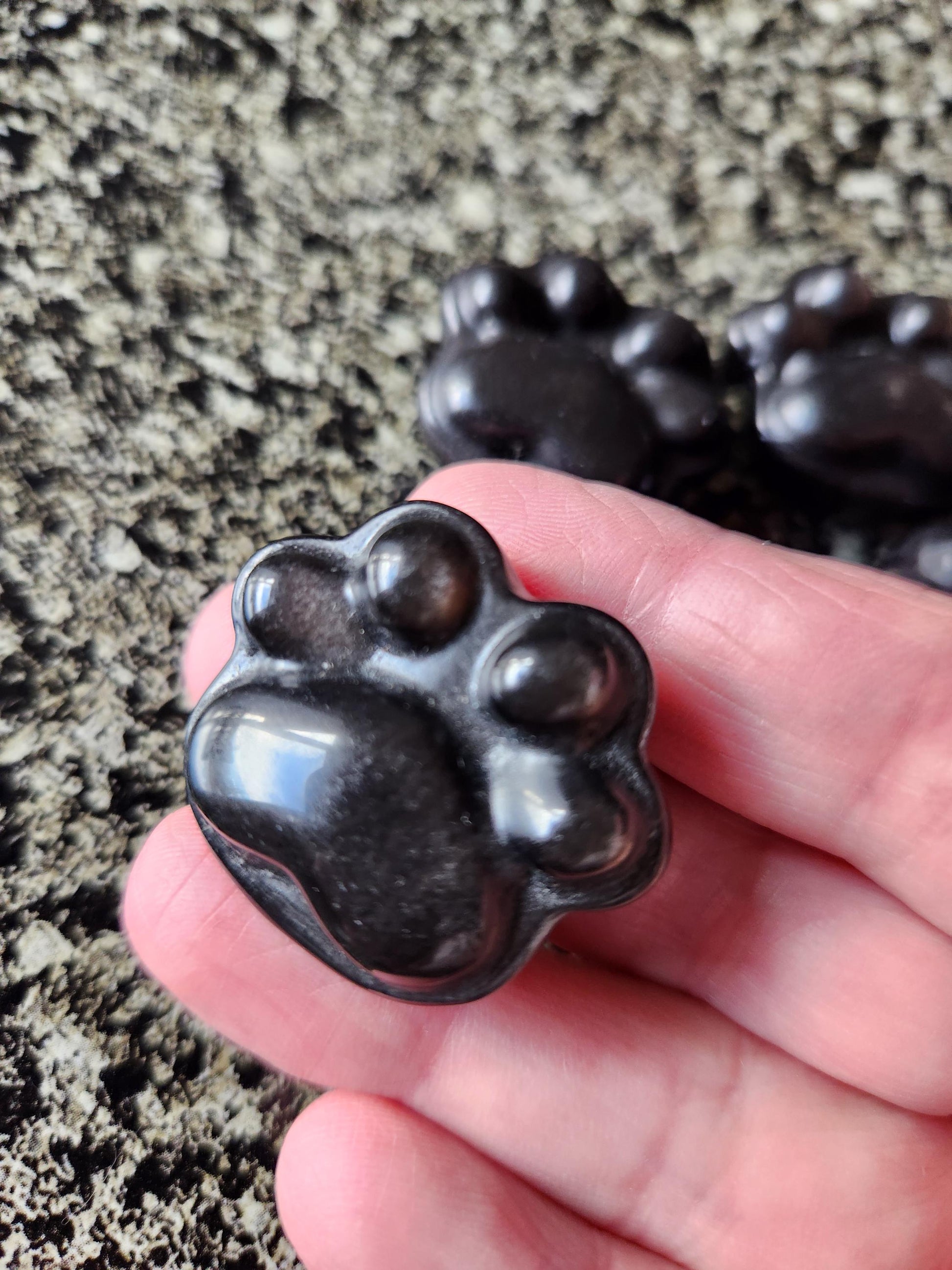 Silver Obsidian Crystal Paw: Pocket Sized, Smooth Carved Stone, One