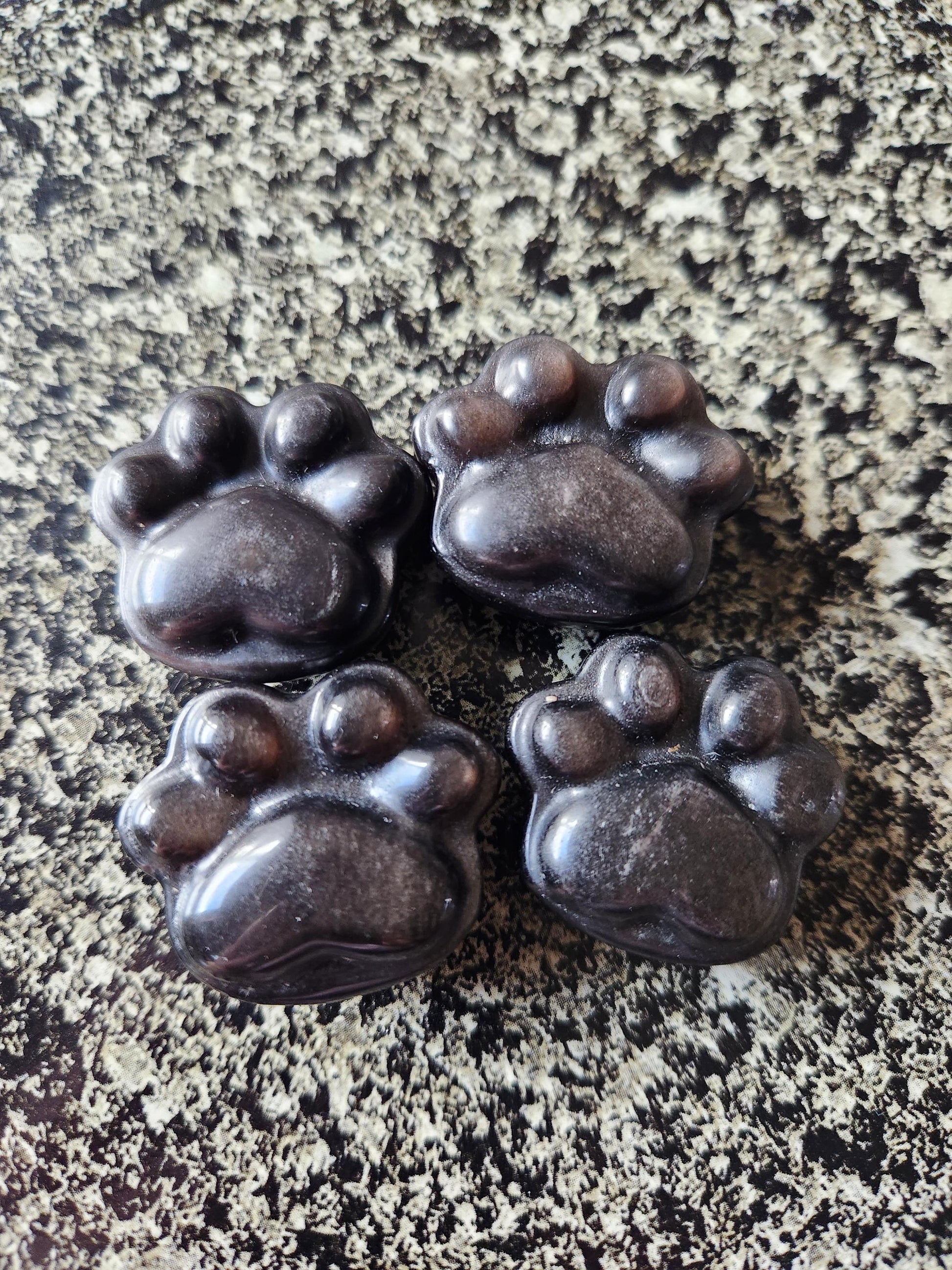 Silver Obsidian Crystal Paw: Pocket Sized, Smooth Carved Stone, One