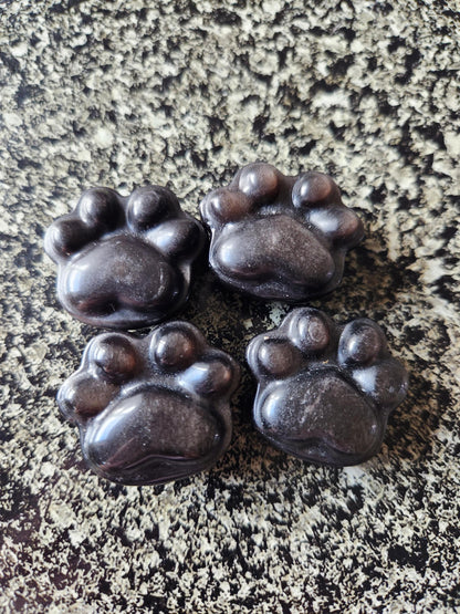 Silver Obsidian Crystal Paw: Pocket Sized, Smooth Carved Stone, One