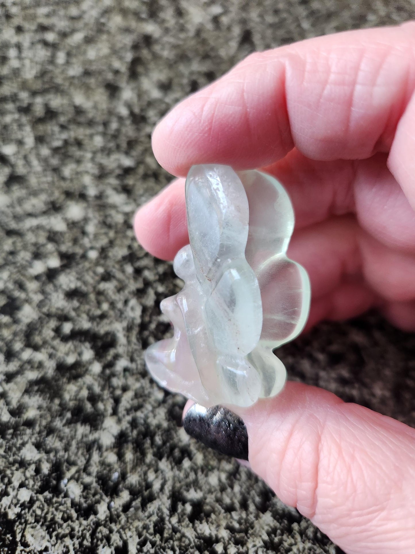 Light Green Fluorite with Purple Stripes Crystal Angel or Fairy - Unique Carved Stone, Small
