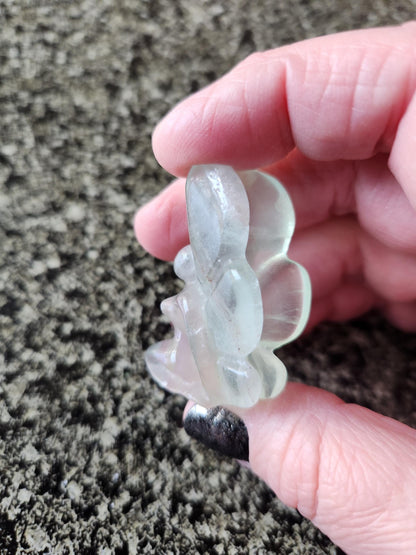 Light Green Fluorite with Purple Stripes Crystal Angel or Fairy - Unique Carved Stone, Small