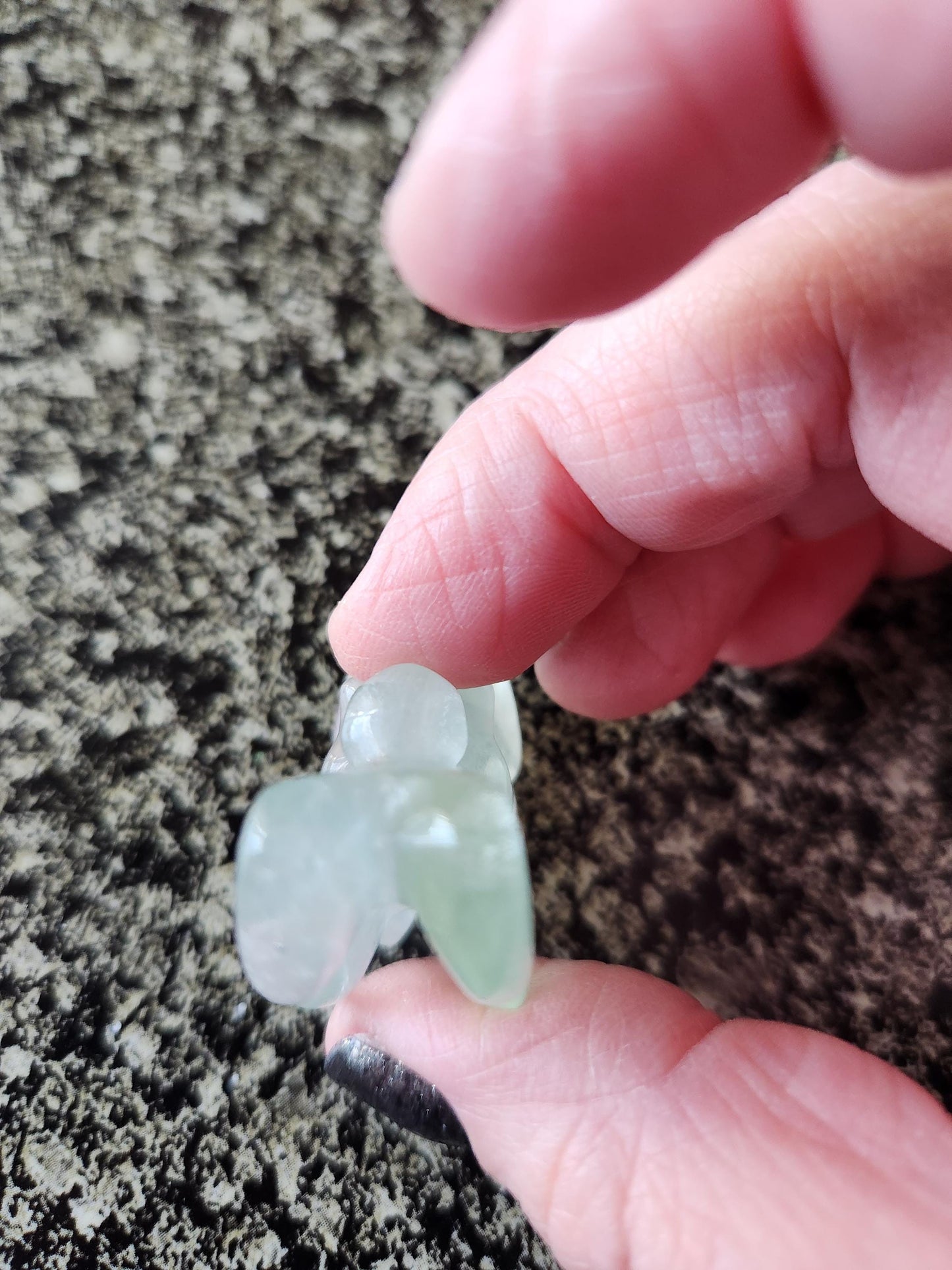 Light Green Fluorite with Purple Stripes Crystal Angel or Fairy - Unique Carved Stone, Small