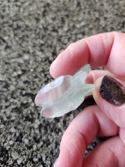 Light Green Fluorite with Purple Stripes Crystal Angel or Fairy - Unique Carved Stone, Small