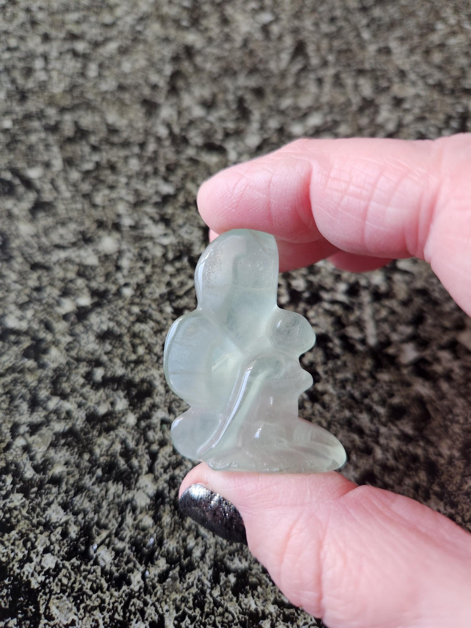 Light Green Fluorite with Purple Stripes Crystal Angel or Fairy - Unique Carved Stone, Small