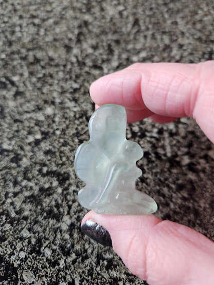 Light Green Fluorite with Purple Stripes Crystal Angel or Fairy - Unique Carved Stone, Small