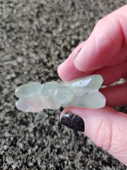 Light Green Fluorite with Purple Stripes Crystal Angel or Fairy - Unique Carved Stone, Small