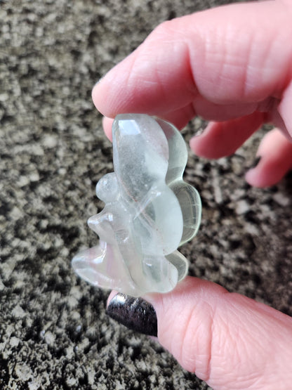 Light Green Fluorite with Purple Stripes Crystal Angel or Fairy - Unique Carved Stone, Small