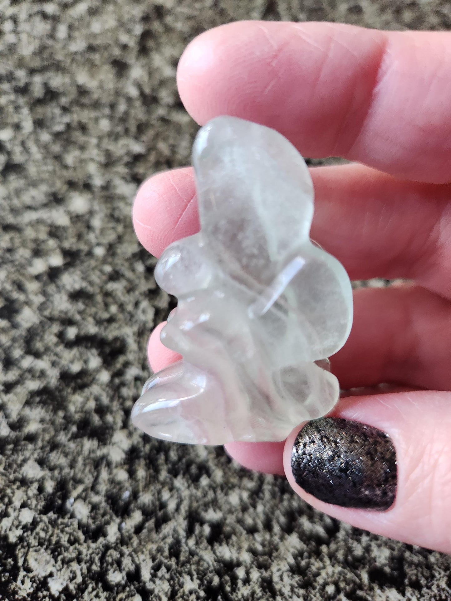 Light Green Fluorite with Purple Stripes Crystal Angel or Fairy - Unique Carved Stone, Small