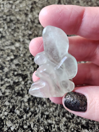 Light Green Fluorite with Purple Stripes Crystal Angel or Fairy - Unique Carved Stone, Small