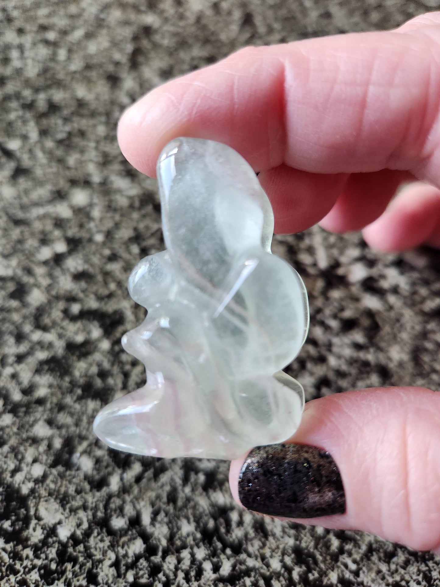 Light Green Fluorite with Purple Stripes Crystal Angel or Fairy - Unique Carved Stone, Small