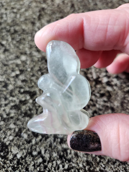 Light Green Fluorite with Purple Stripes Crystal Angel or Fairy - Unique Carved Stone, Small