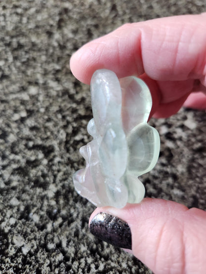 Light Green Fluorite with Purple Stripes Crystal Angel or Fairy - Unique Carved Stone, Small