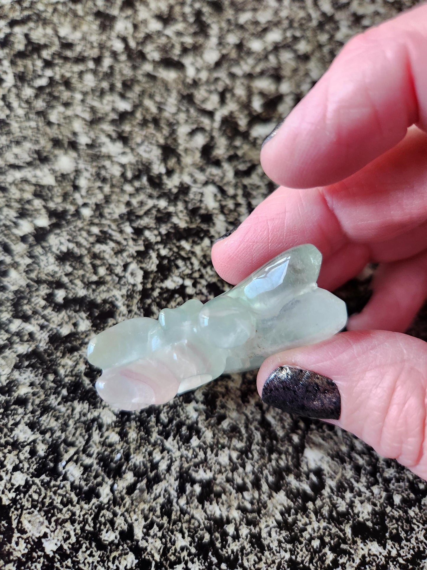 Light Green Fluorite with Purple Stripes Crystal Angel or Fairy - Unique Carved Stone, Small