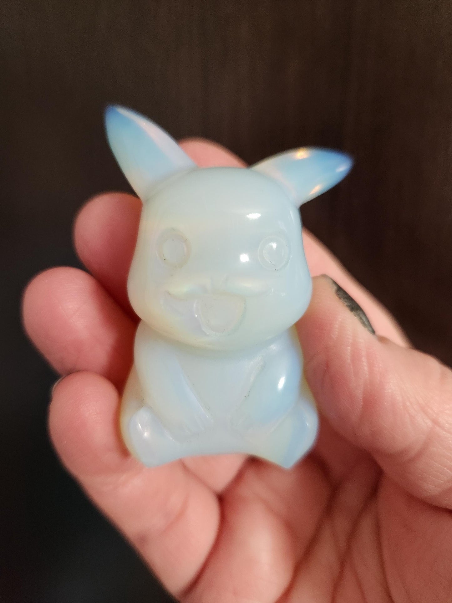 Opalite Pikachu Figurine: High Polish Crystal Carving, Pokémon