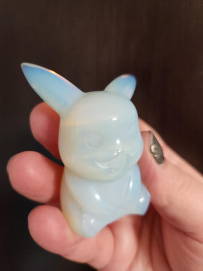 Opalite Pikachu Figurine: High Polish Crystal Carving, Pokémon