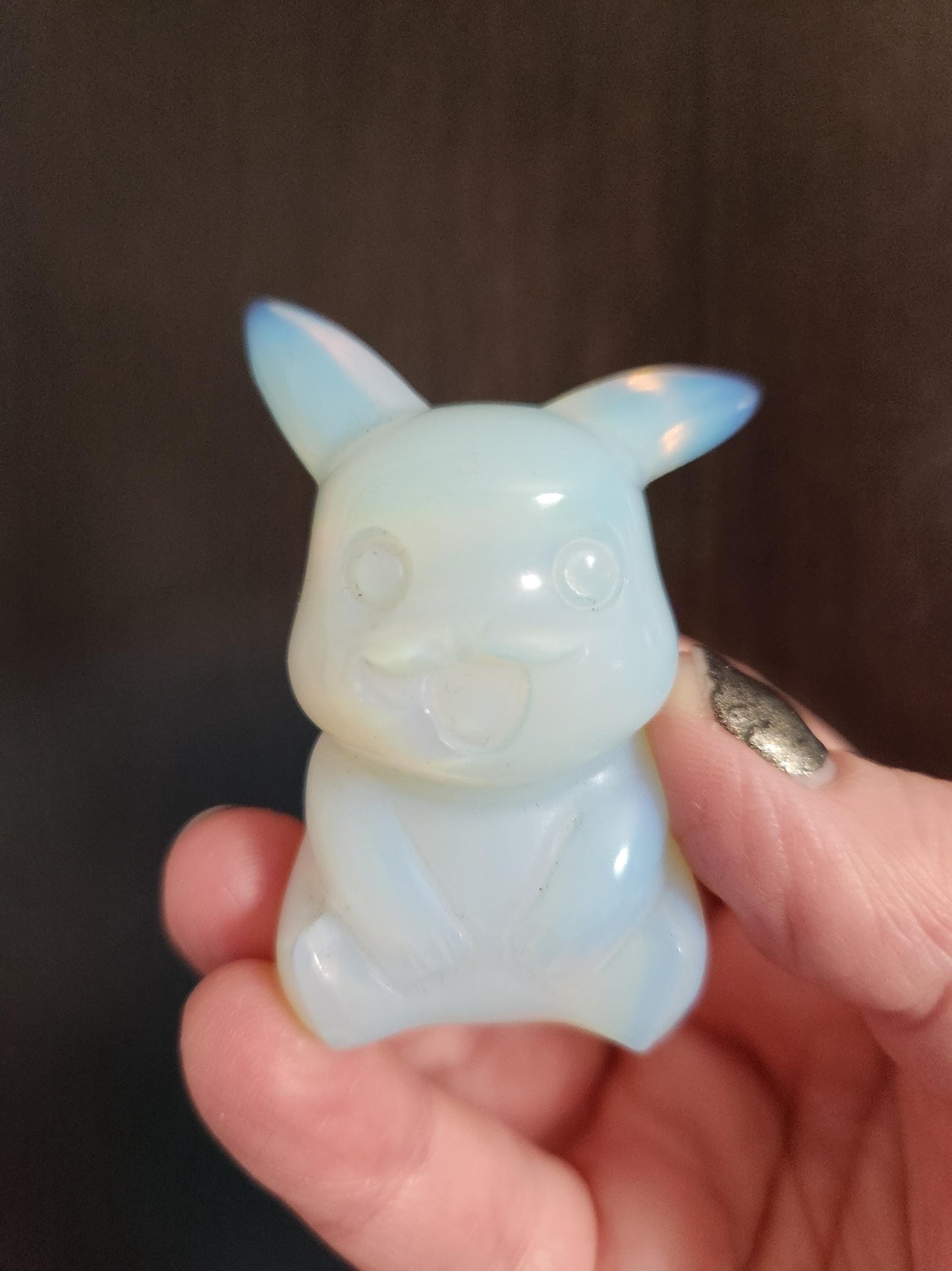 Opalite Pikachu Figurine: High Polish Crystal Carving, Pokémon