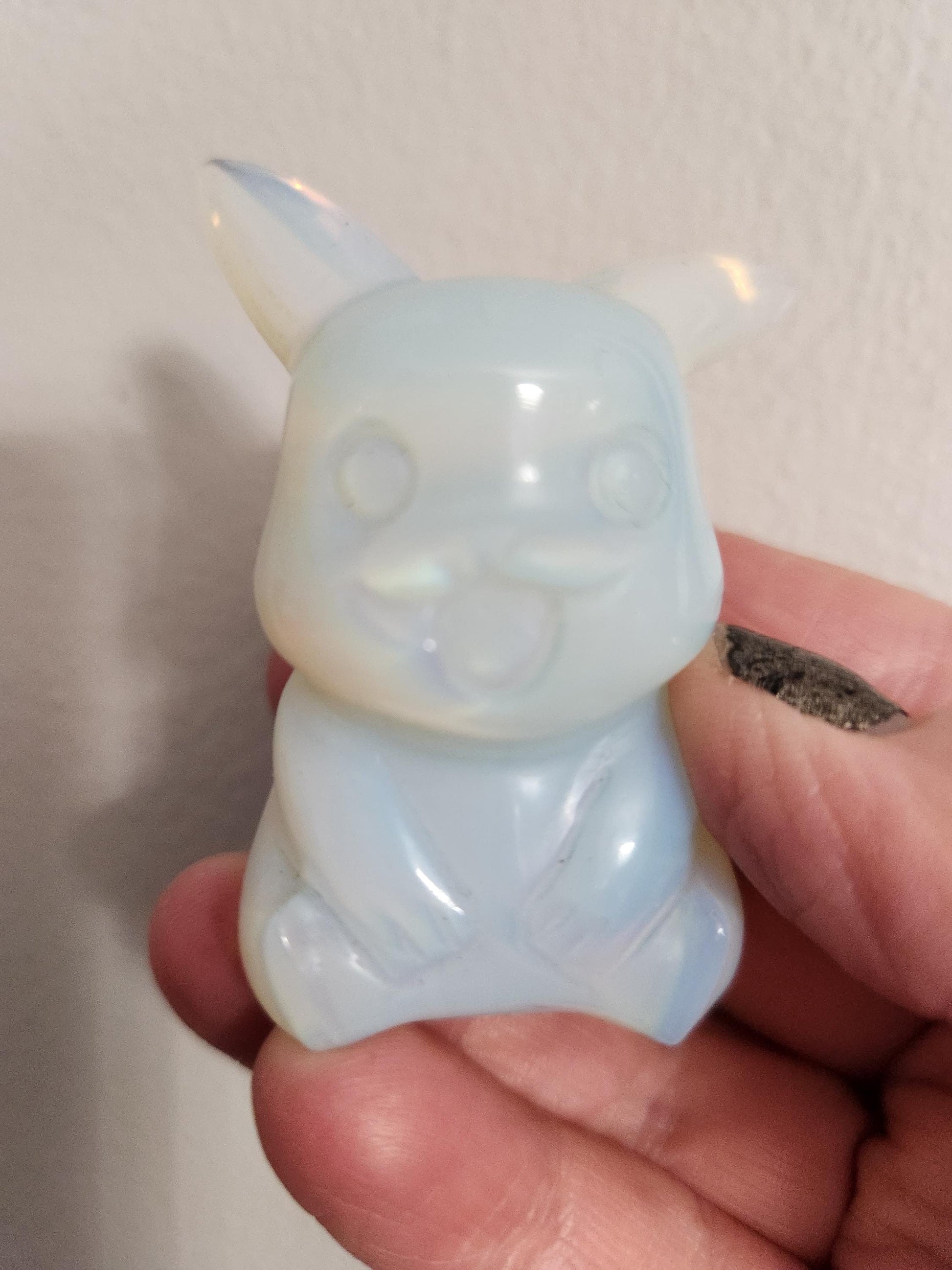 Opalite Pikachu Figurine: High Polish Crystal Carving, Pokémon